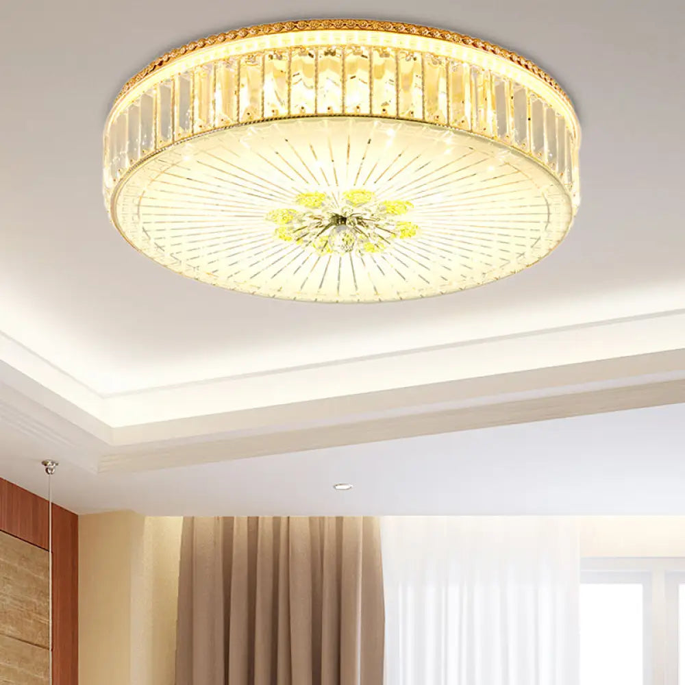 Modern Gold Flush Mount Ceiling Light Fixture - Clear Crystal Circular Design Multiple Sizes Glass