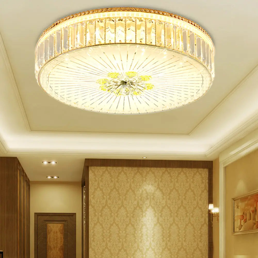 Modern Gold Flush Mount Ceiling Light Fixture - Clear Crystal Circular Design Multiple Sizes Glass