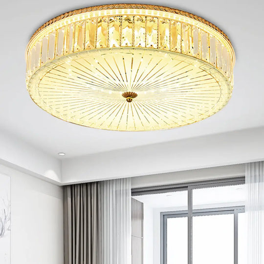 Modern Gold Flush Mount Ceiling Light Fixture - Clear Crystal Circular Design Multiple Sizes Glass