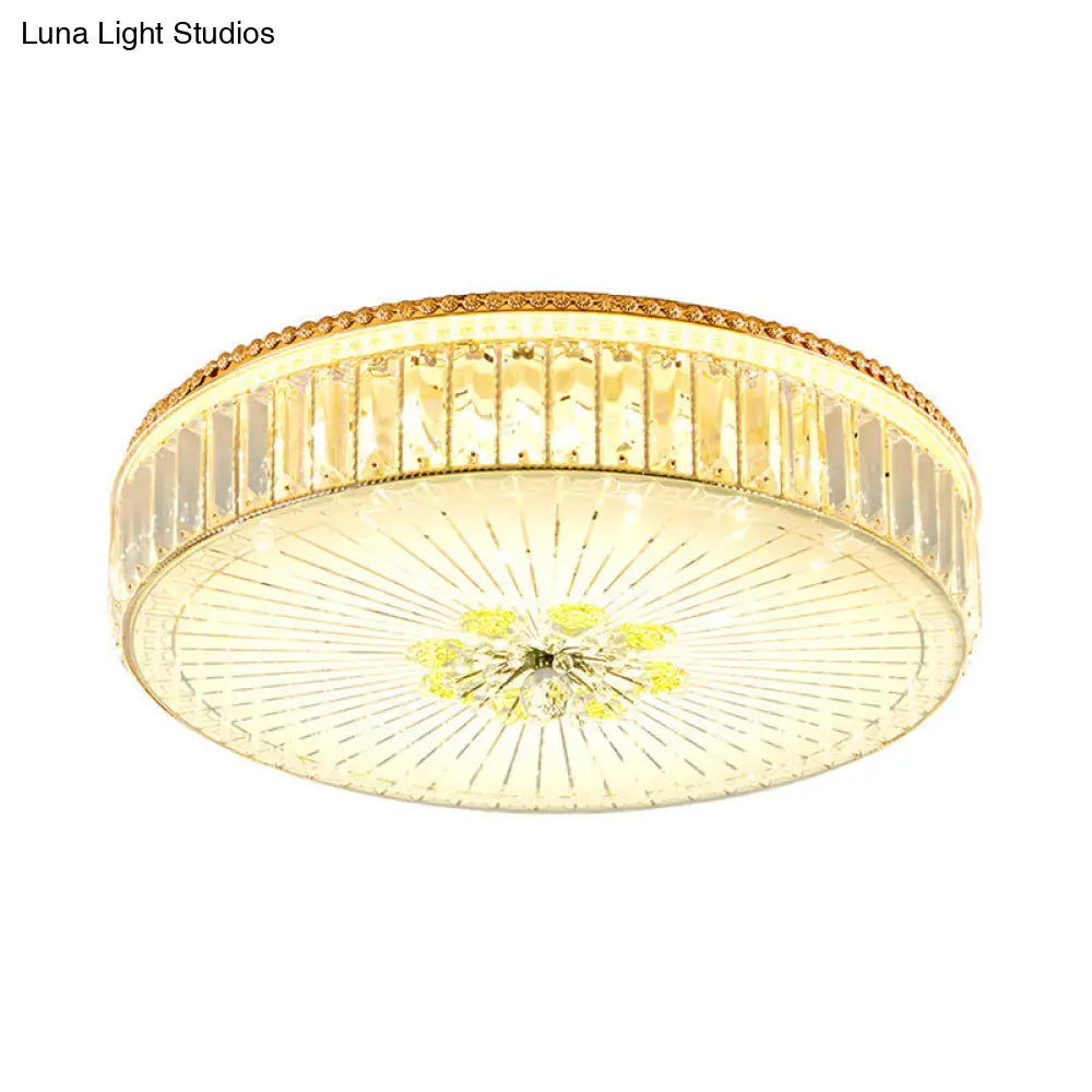 Modern Gold Flush Mount Ceiling Light Fixture - Clear Crystal Circular Design Multiple Sizes Glass