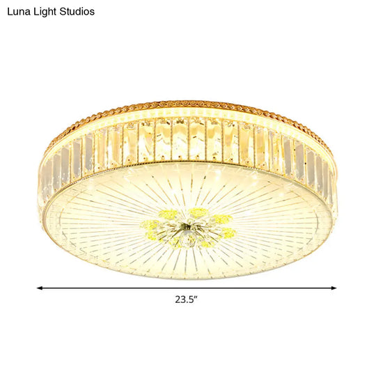 Modern Gold Flush Mount Ceiling Light Fixture - Clear Crystal Circular Design Multiple Sizes Glass