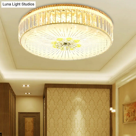 Modern Gold Flush Mount Ceiling Light Fixture - Clear Crystal Circular Design Multiple Sizes Glass