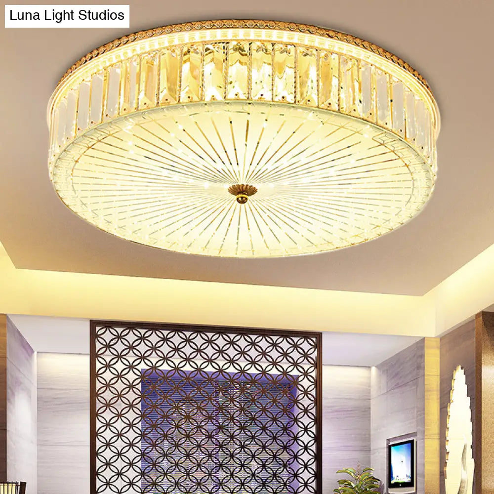 Modern Gold Flush Mount Ceiling Light Fixture - Clear Crystal Circular Design Multiple Sizes Glass