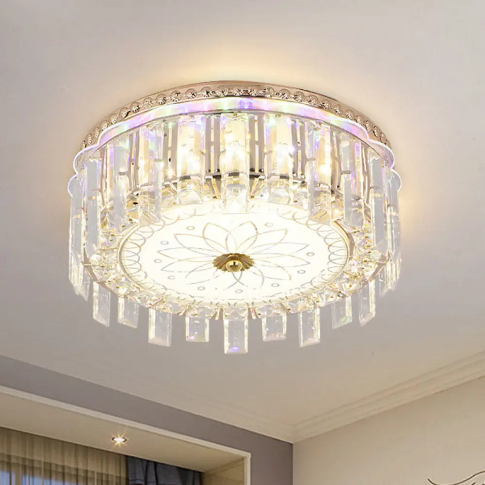 Modern Gold Flush Mount Ceiling Light Fixture With Led Crystal Block And Petal Pattern / 12’
