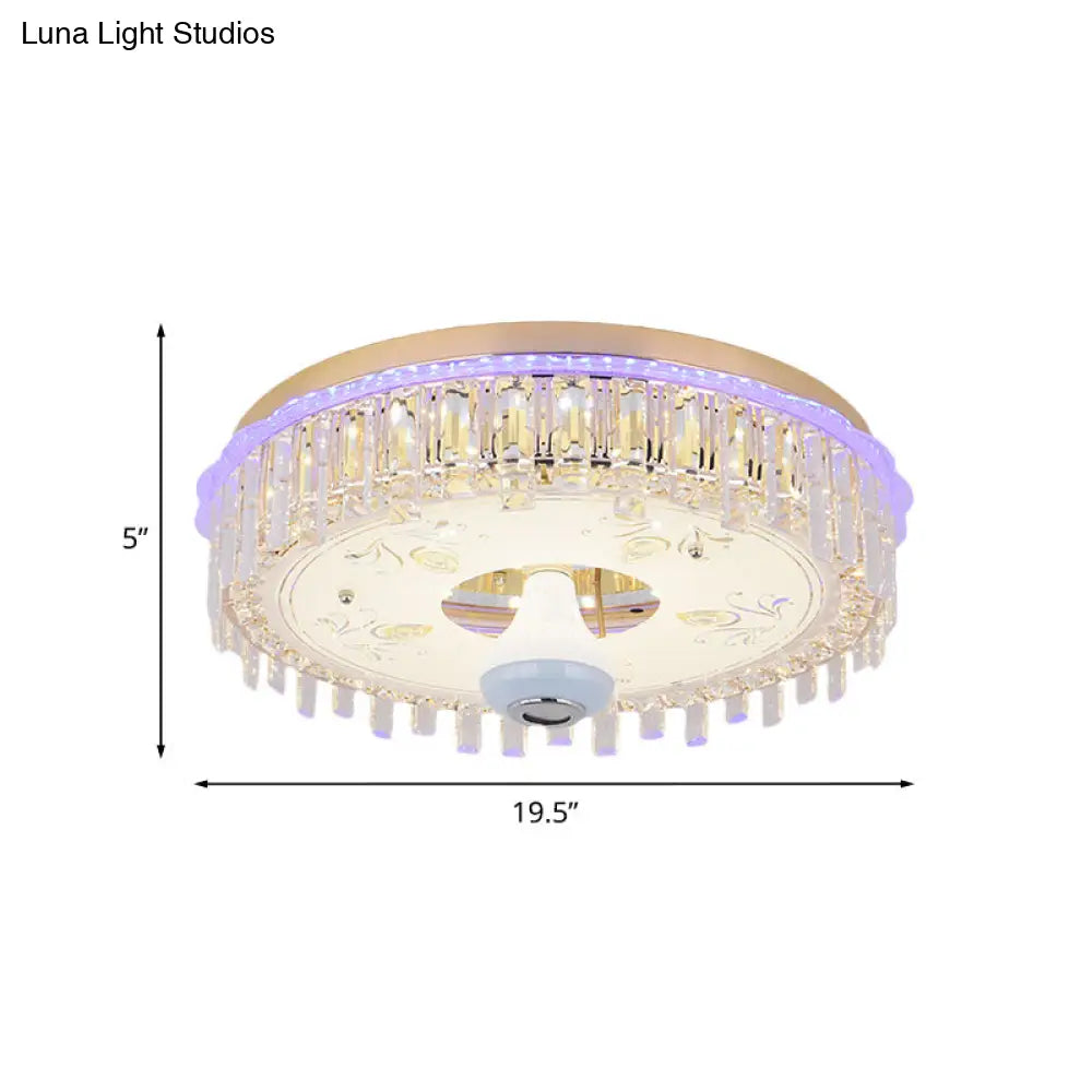 Modern Gold Flush Mount Ceiling Light Fixture With Led Crystal Block And Petal Pattern