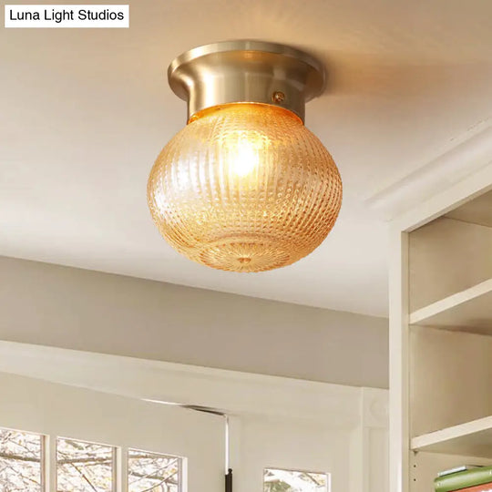 Modern Gold Flush Mount Ceiling Light Fixture With Prismatic Glass - 1