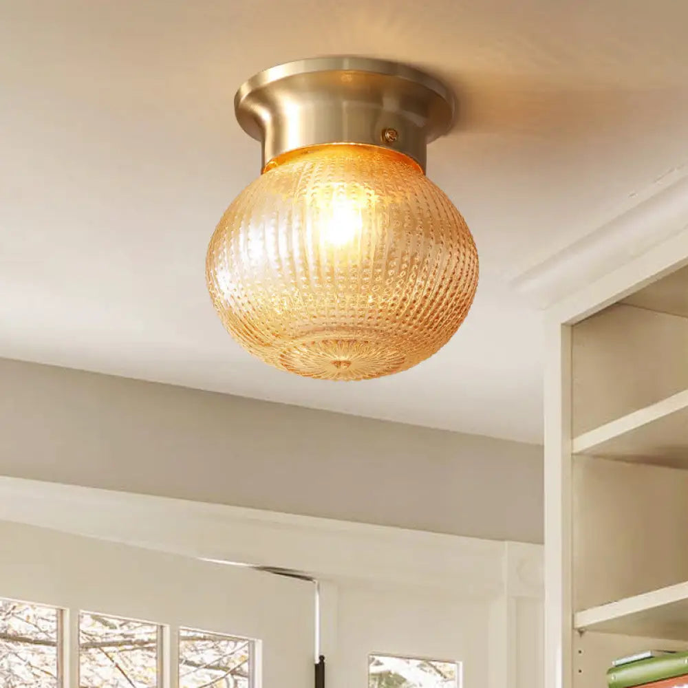 Modern Gold Flush Mount Ceiling Light Fixture With Prismatic Glass - 1