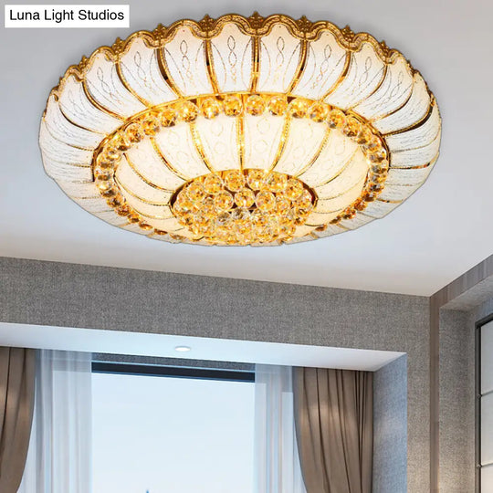 Modern Gold Flush Mount Ceiling Light With K9 Crystal Accents - 10/19-Lights Glass Shade 18/23.5