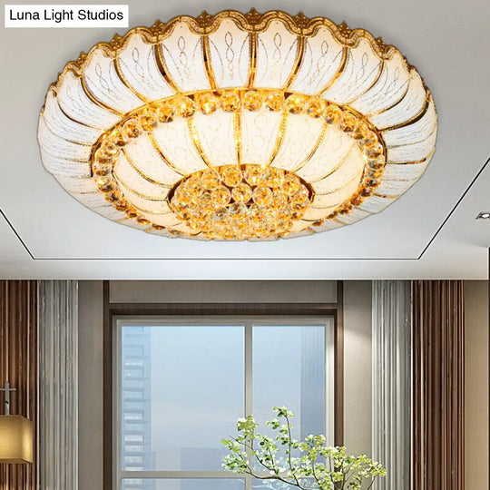 Modern Gold Flush Mount Ceiling Light With K9 Crystal Accents - 10/19-Lights Glass Shade 18/23.5