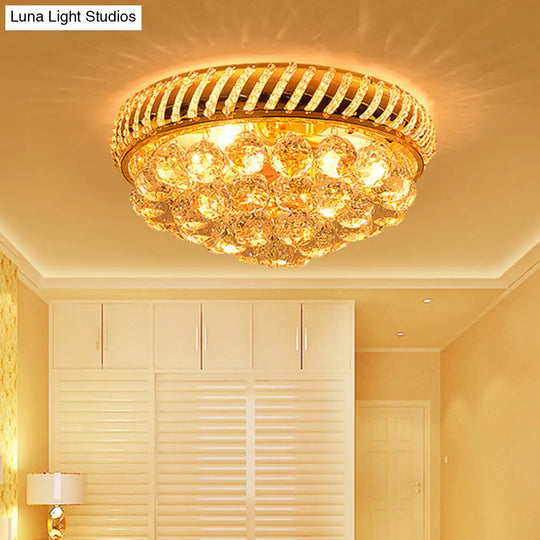 Modern Gold Flush Mount Chandelier With Crystal Ball & Round Shade - 14/18 W 3/4/5 Heads / 18