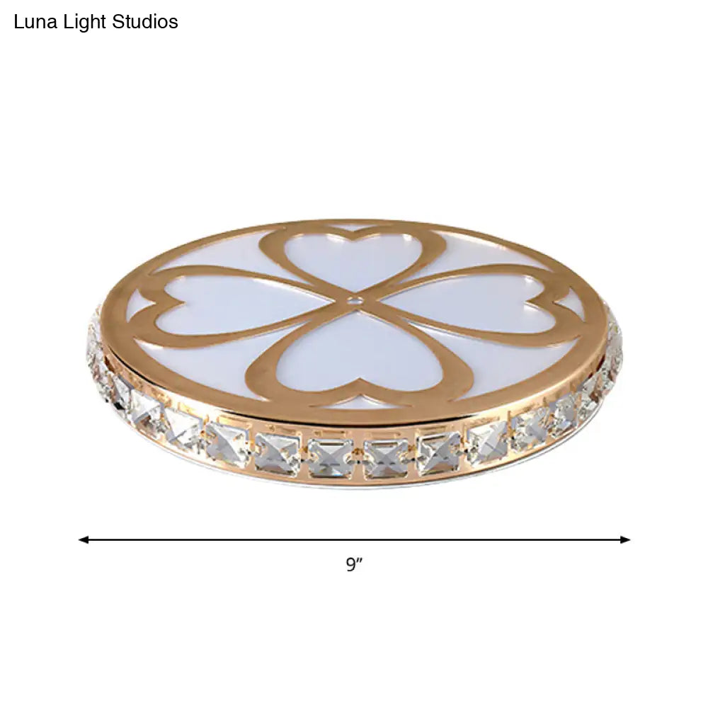 Modern Gold Flush Mount Led Ceiling Lamp With Clear Faceted Crystal Clover Design And Multi - Color