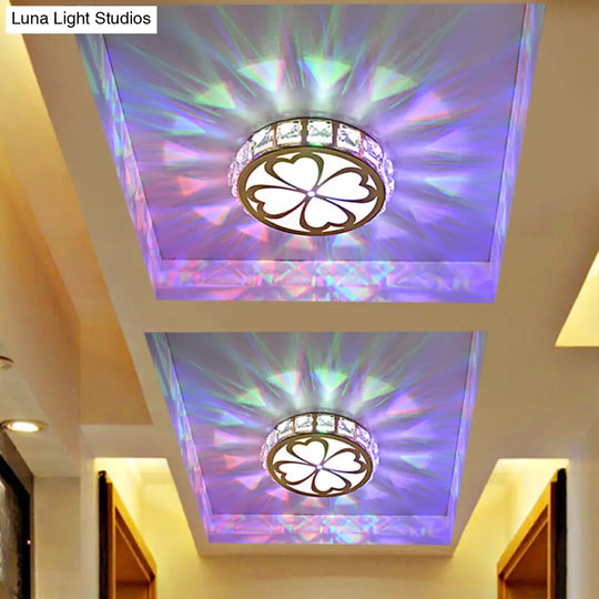 Modern Gold Flush Mount Led Ceiling Lamp With Clear Faceted Crystal Clover Design And Multi-Color