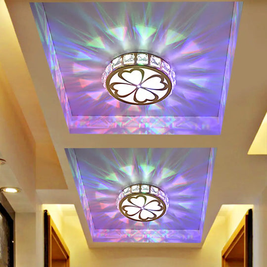 Modern Gold Flush Mount Led Ceiling Lamp With Clear Faceted Crystal Clover Design And Multi - Color