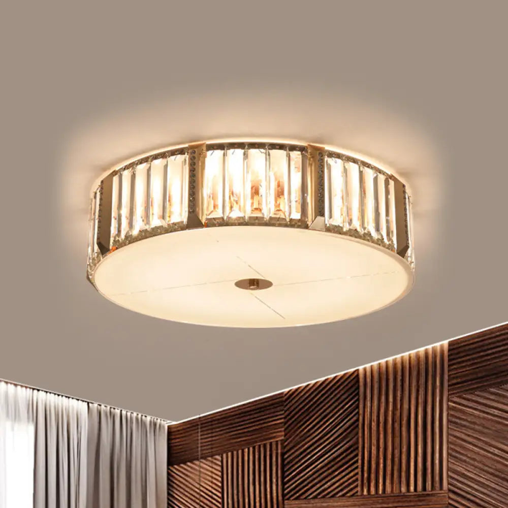 Modern Gold Flush Mount Light Fixture With Crystal Drum Design - Ideal For Bedroom