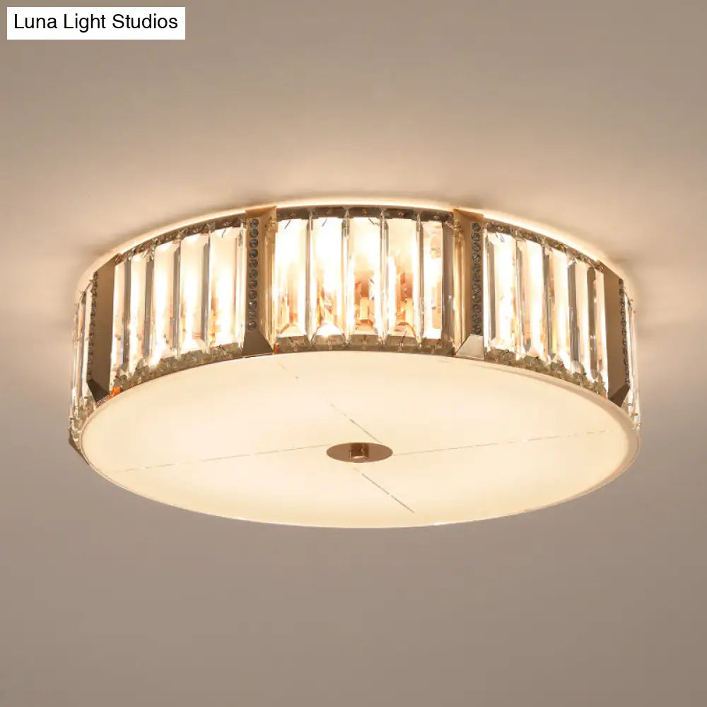 Modern Gold Flush Mount Light Fixture With Crystal Drum Design - Ideal For Bedroom