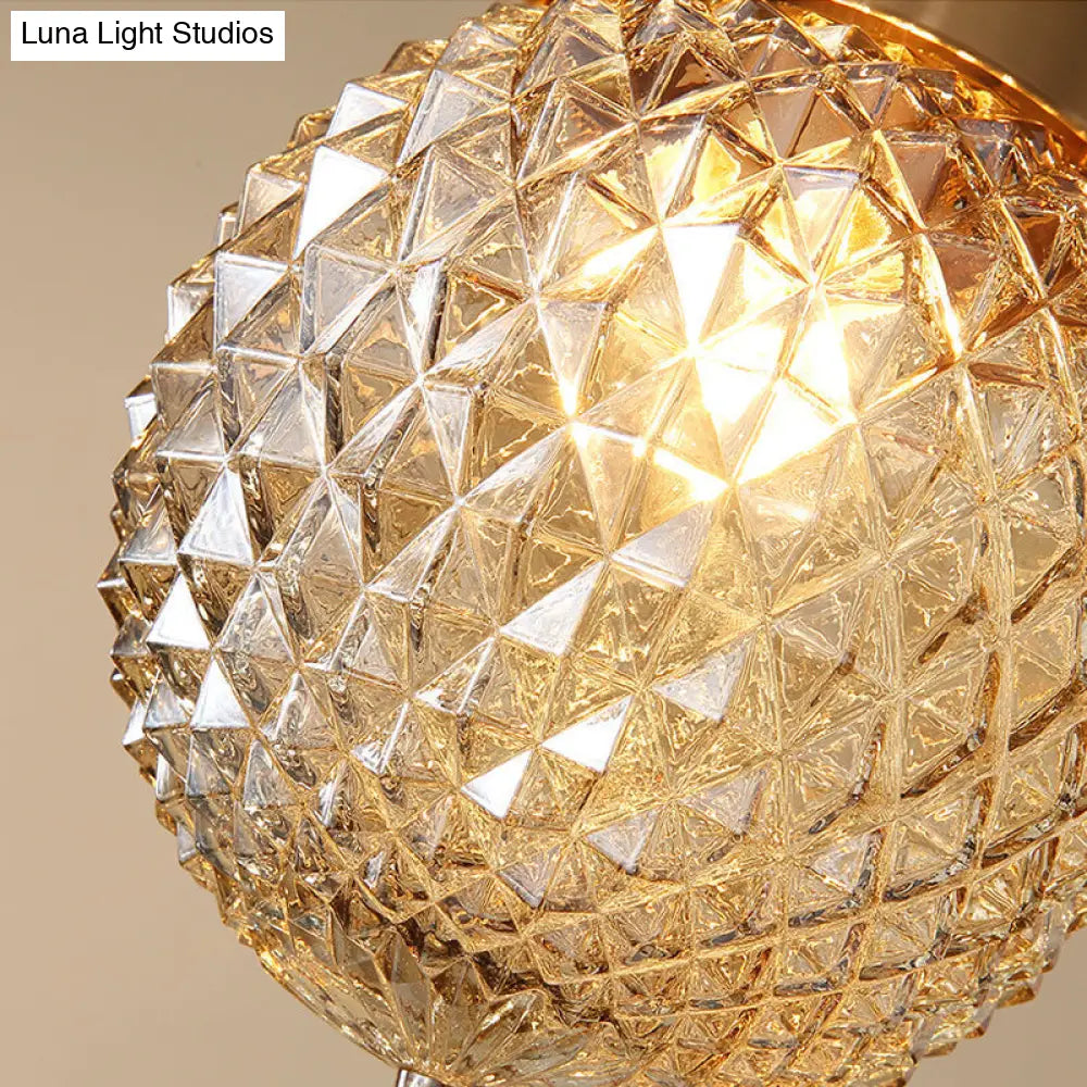 Modern Gold Flush Mount Light With Globe Prism Glass Shade - 1 Kitchen Lighting