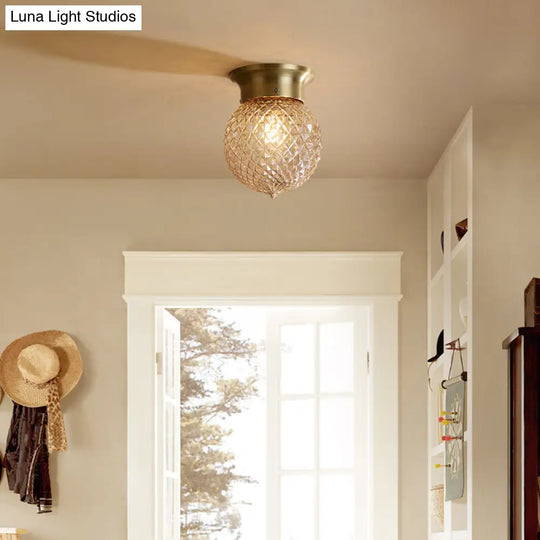 Modern Gold Flush Mount Light With Globe Prism Glass Shade - 1 Kitchen Lighting