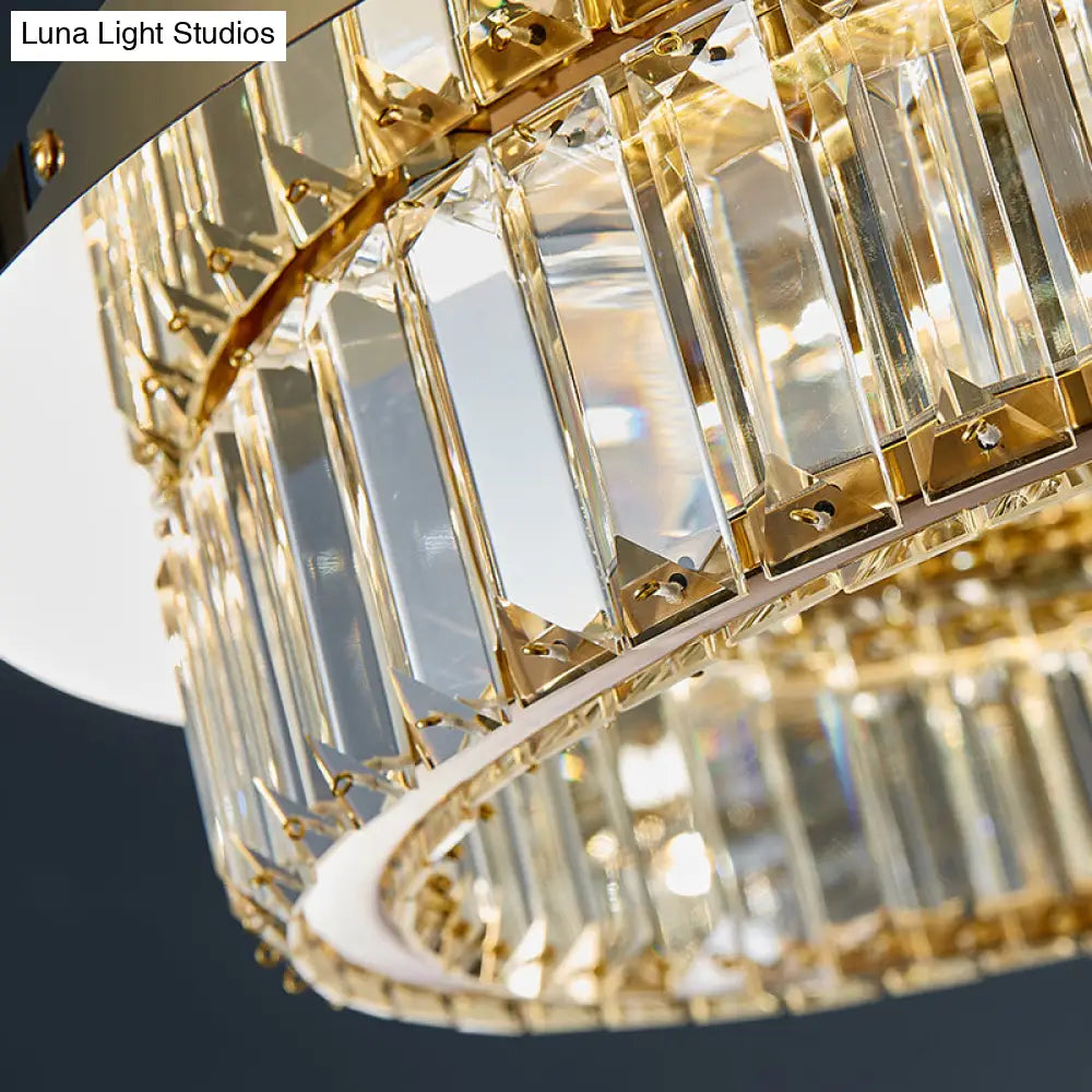 Modern Gold Flushmount Ceiling Light For Bedroom With Prismatic K9 Crystal And Circle Design