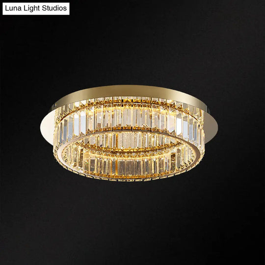 Modern Gold Flushmount Ceiling Light For Bedroom With Prismatic K9 Crystal And Circle Design Brass /