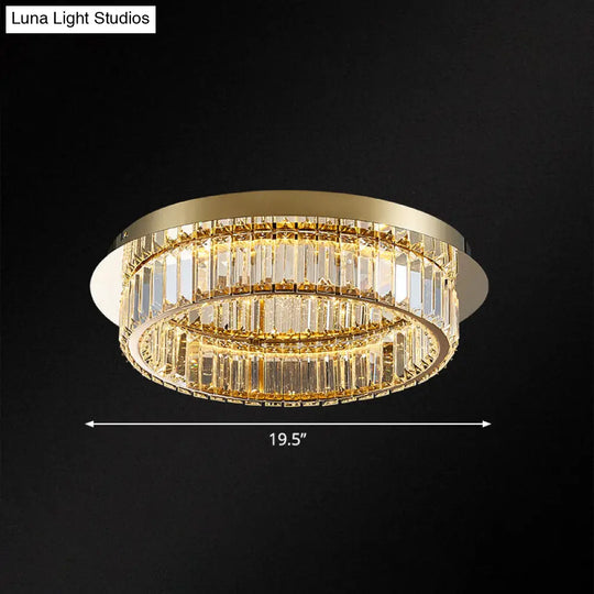 Modern Gold Flushmount Ceiling Light For Bedroom With Prismatic K9 Crystal And Circle Design