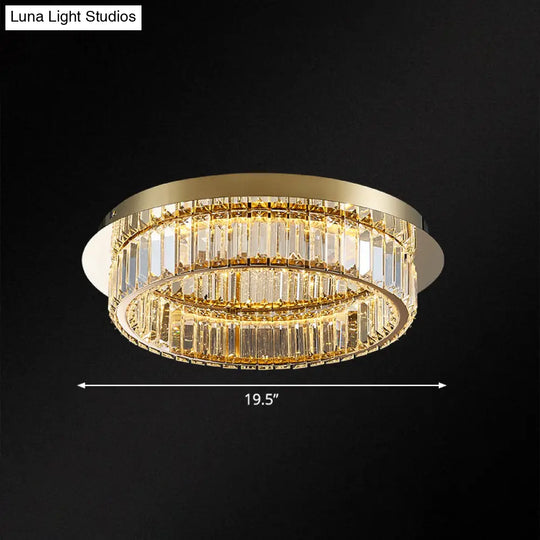 Modern Gold Flushmount Ceiling Light For Bedroom With Prismatic K9 Crystal And Circle Design