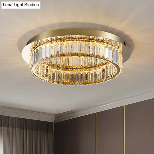 Modern Gold Flushmount Ceiling Light For Bedroom With Prismatic K9 Crystal And Circle Design