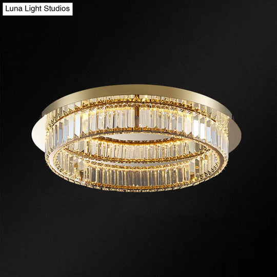 Modern Gold Flushmount Ceiling Light For Bedroom With Prismatic K9 Crystal And Circle Design Brass /