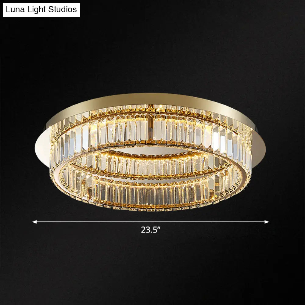 Modern Gold Flushmount Ceiling Light For Bedroom With Prismatic K9 Crystal And Circle Design