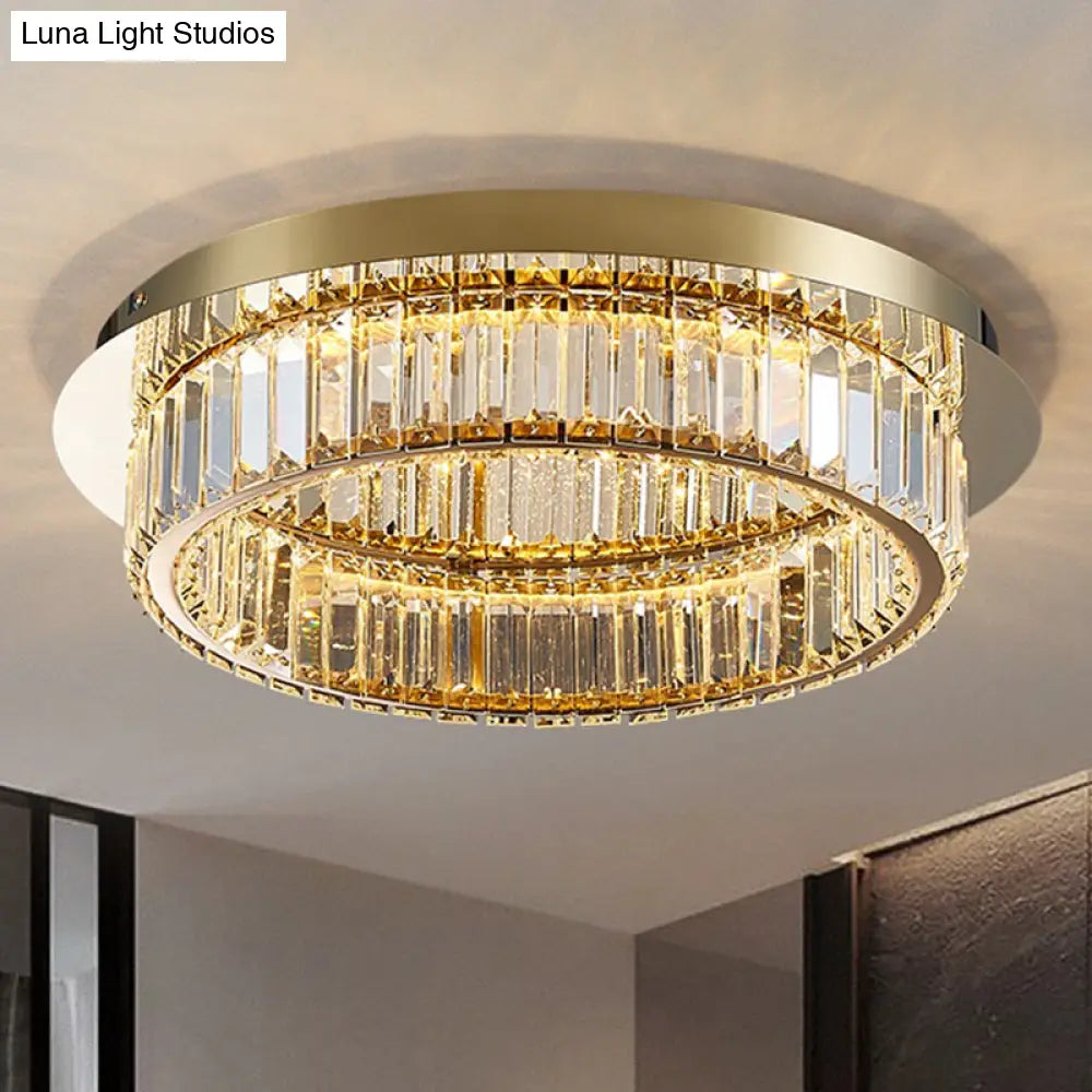 Modern Gold Flushmount Ceiling Light For Bedroom With Prismatic K9 Crystal And Circle Design