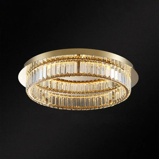 Modern Gold Flushmount Ceiling Light For Bedroom With Prismatic K9 Crystal And Circle Design Brass