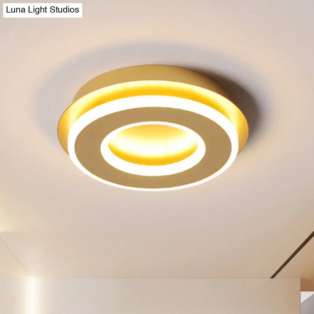 Modern Gold Flushmount Ceiling Light With Warm/White Led - Square Or Round Shape / White