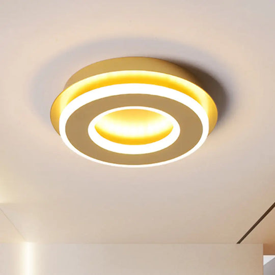 Modern Gold Flushmount Ceiling Light With Warm/White Led - Square Or Round Shape / White