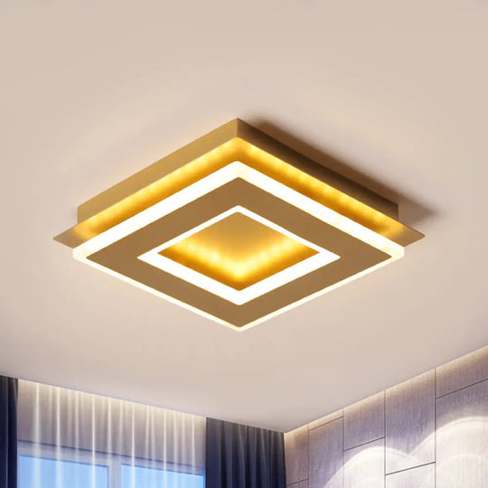 Modern Gold Flushmount Ceiling Light With Warm/White Led - Square Or Round Shape / White Plate