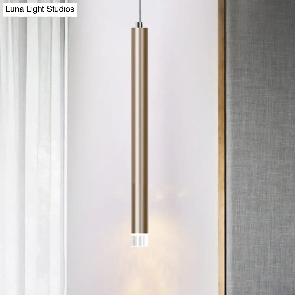 Modern Metal Flute Pendant Light - 1 Head Gold Led For Bar Counter Warm/White 12/19.5/23.5 Height /