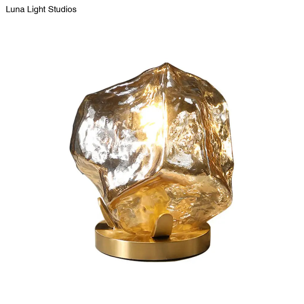 Modern Gold Gem Table Lamp 1-Light Cognac/Clear Glass Night Light For Living Room