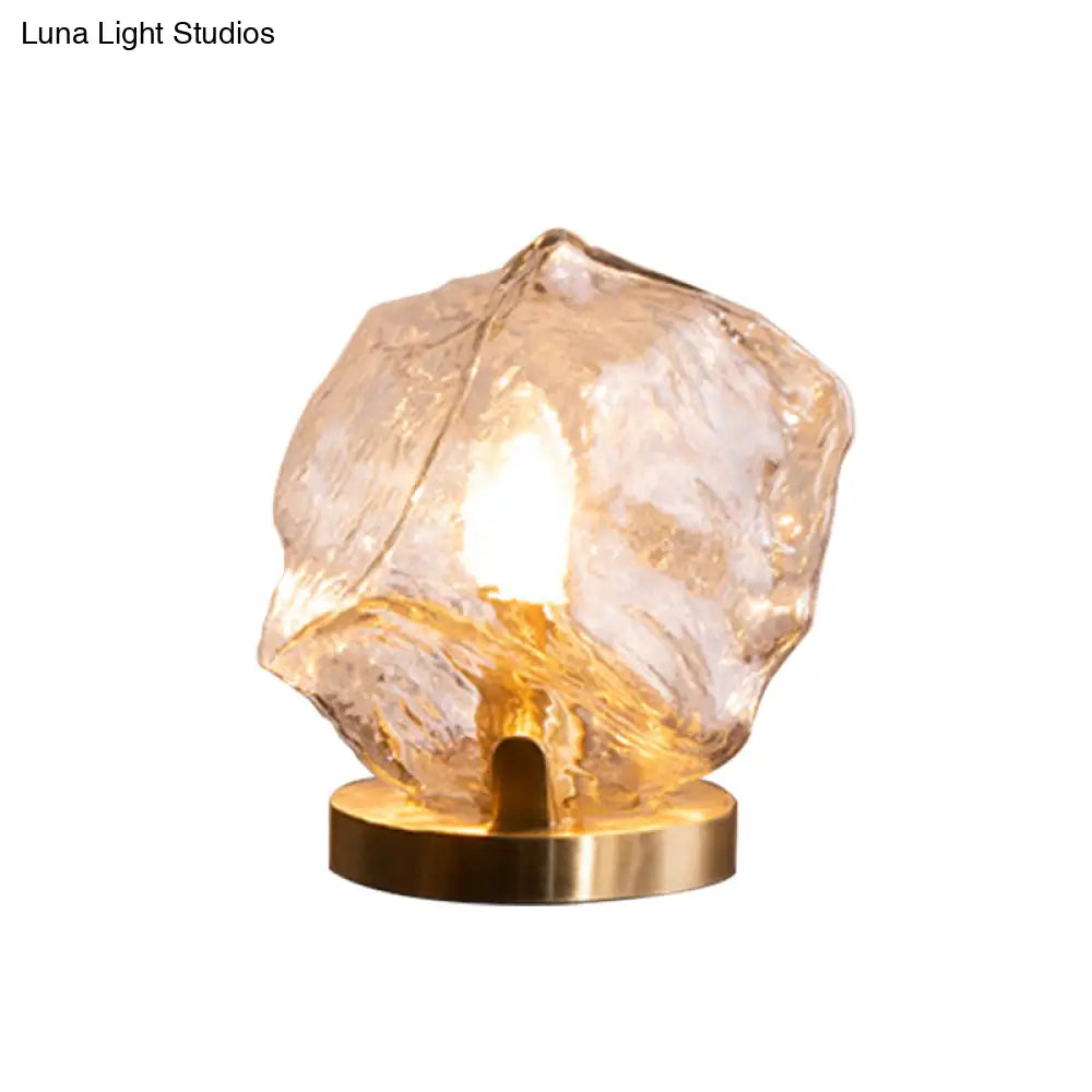 Modern Gold Gem Table Lamp 1-Light Cognac/Clear Glass Night Light For Living Room