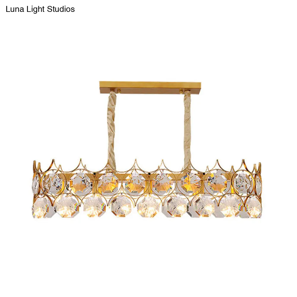 Modern Gold Geometric Crystal Chandelier Pendant Light / Large Rectangle