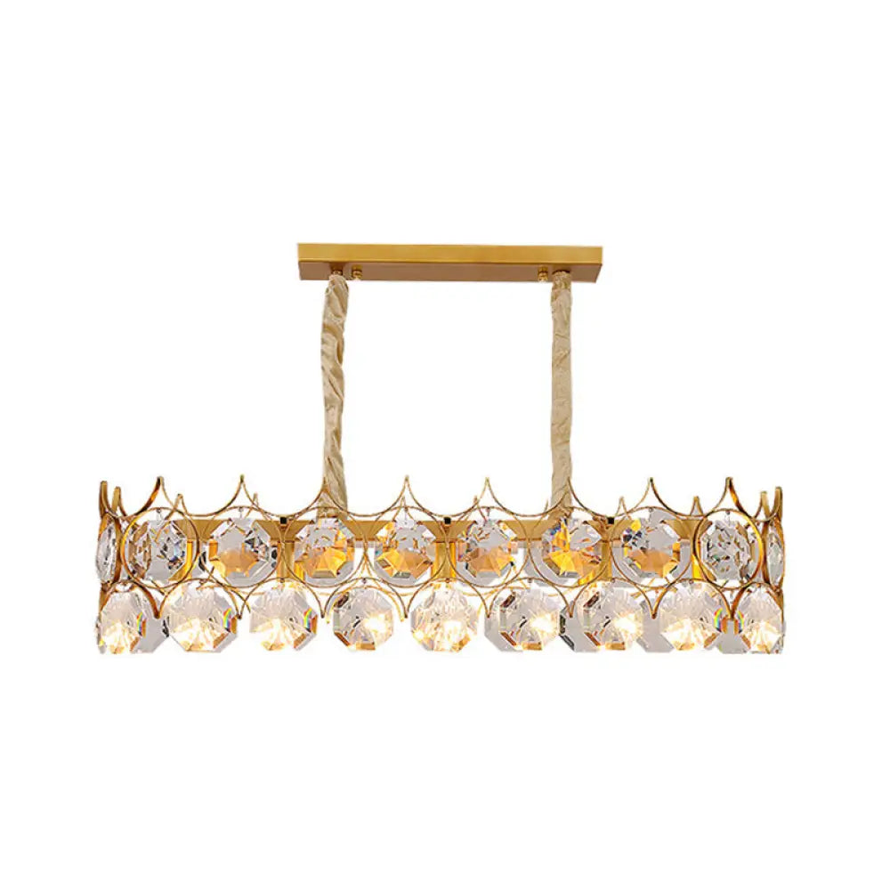 Modern Gold Geometric Chandelier Pendant Light With Crystal Beveled Detailing / Large Rectangle