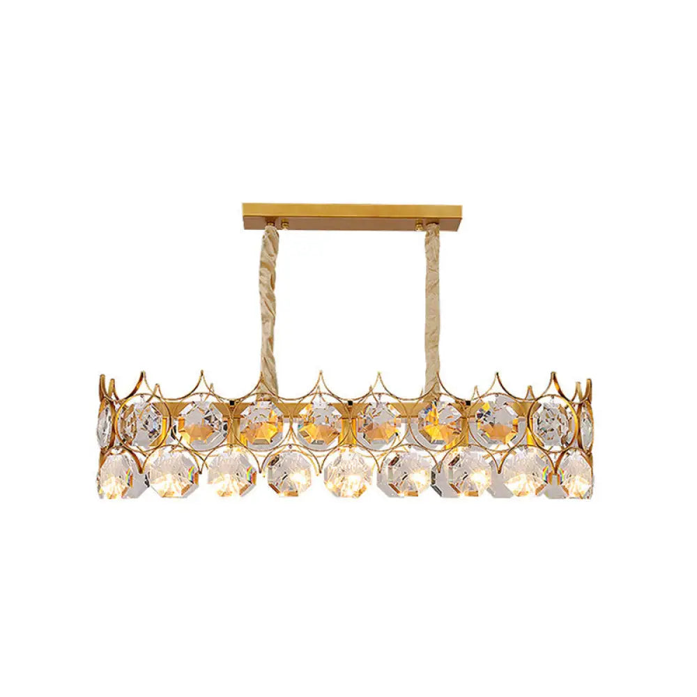 Modern Gold Geometric Chandelier Pendant Light With Crystal Beveled Detailing / Small Rectangle