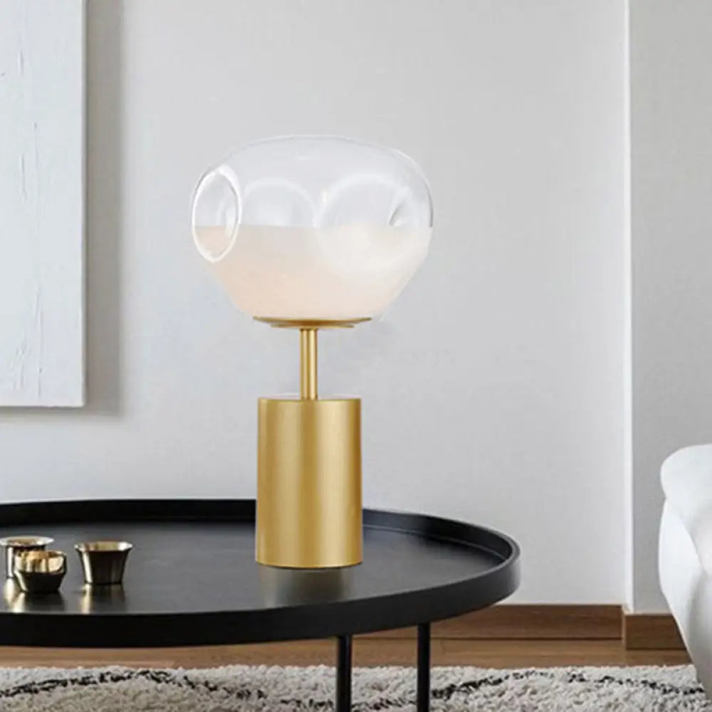 Modern Gold Geometric Nightstand Lamp With Cream Glass Shade - 1 Light Metal Table