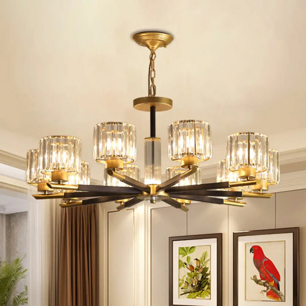 Modern Gold Glass Ceiling Chandelier For Living Room - Ribbed Cylinder Design 10 /