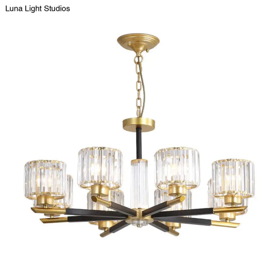 Modern Gold Glass Ceiling Chandelier For Living Room - Ribbed Cylinder Design