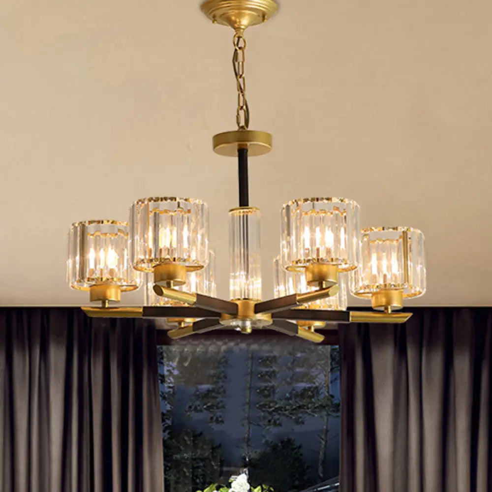 Modern Gold Glass Ceiling Chandelier For Living Room - Ribbed Cylinder Design 6 /