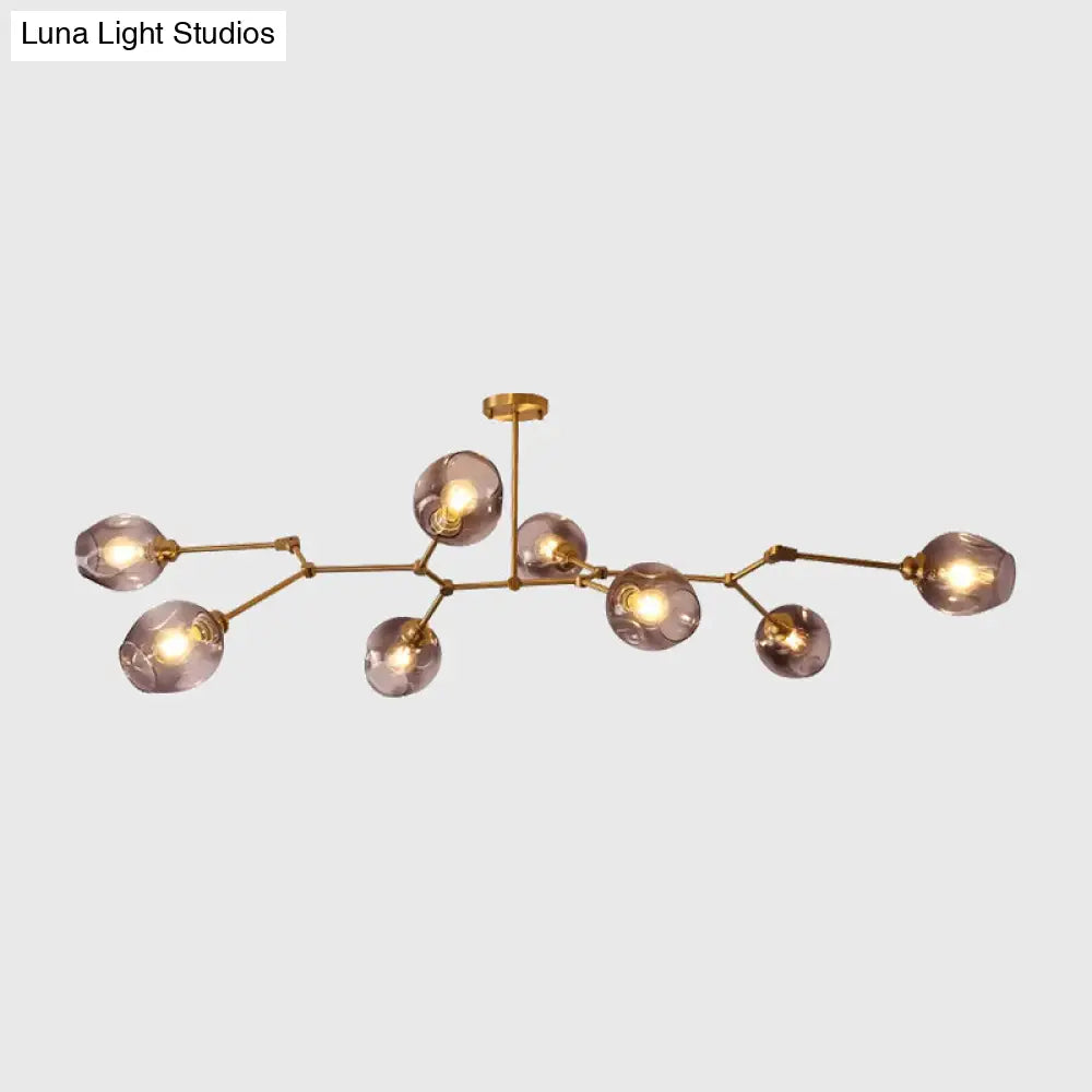 Postmodern Dimpled Glass 7-Light Gold Branch Chandelier - Adjustable And Ideal For Parlor