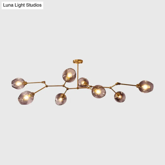 Postmodern Dimpled Glass 7-Light Gold Branch Chandelier - Adjustable And Ideal For Parlor