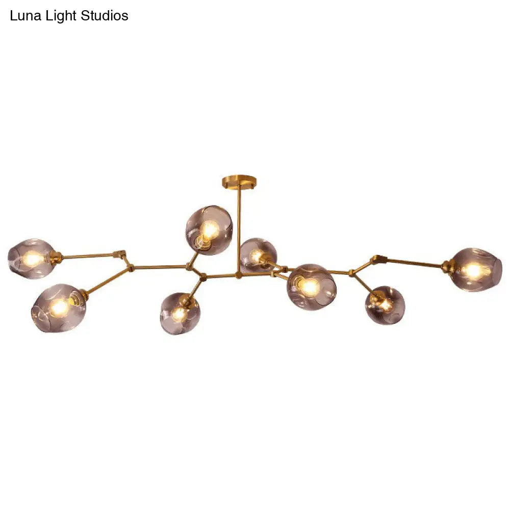 Postmodern Dimpled Glass 7-Light Gold Branch Chandelier - Adjustable And Ideal For Parlor Black