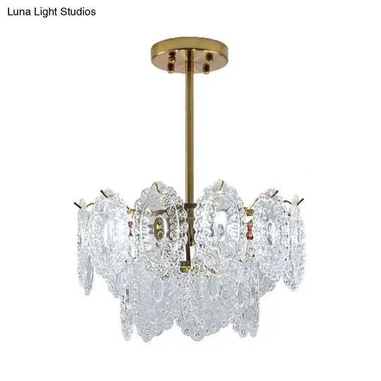 Modern Gold Glass Chandelier: Layered Scalloped Design 4/6 Clear Bulbs Hanging Bedroom Light Fixture