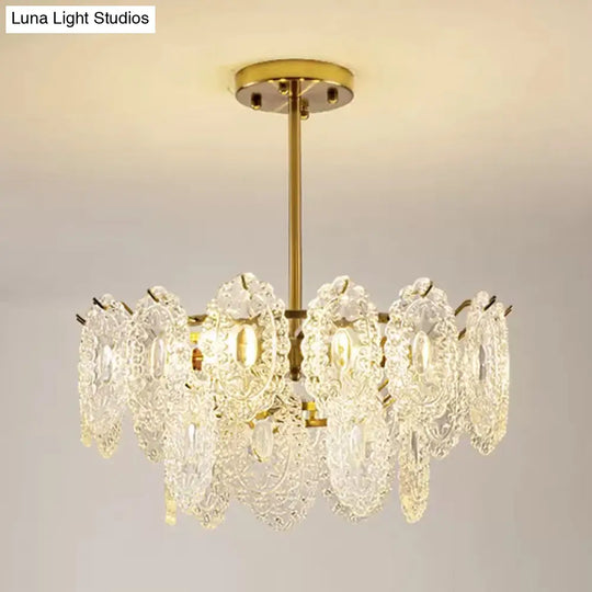 Modern Gold Glass Chandelier: Layered Scalloped Design 4/6 Clear Bulbs Hanging Bedroom Light Fixture