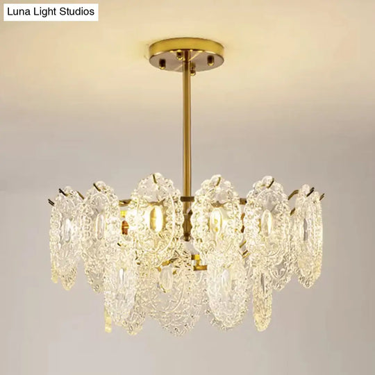 Modern Scalloped Glass Chandelier With Gold Finish - 4/6 Bulbs For Layered Bedroom Lighting