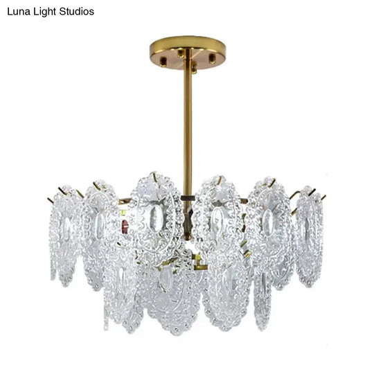 Modern Gold Glass Chandelier: Layered Scalloped Design 4/6 Clear Bulbs Hanging Bedroom Light Fixture